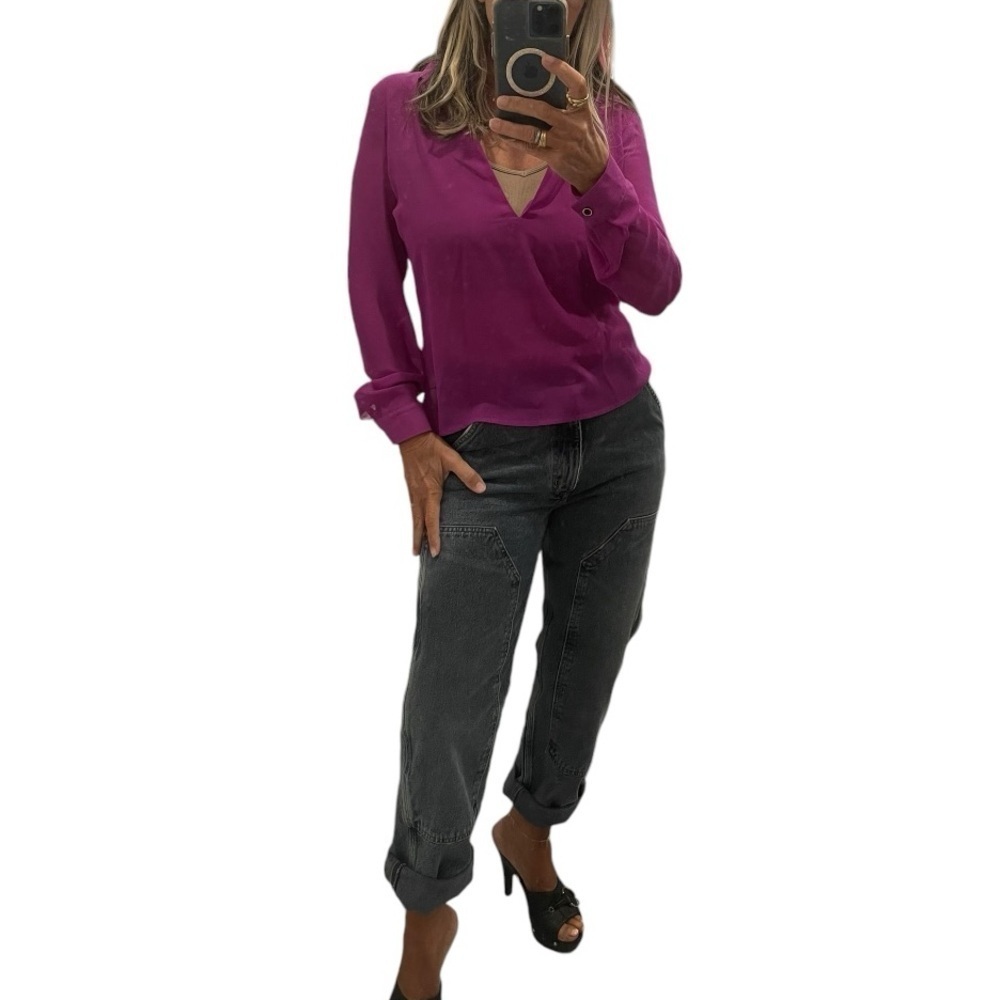 Yumi Kim Semi Sheer Long Sleeve Collar Top.Size S
